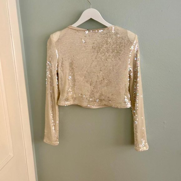 Dynamite White Sequin Long Sleeve Crewneck Top NWTO *SIZE XXS* - Picture 6 of 8
